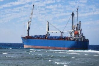 Stranded cargo ship