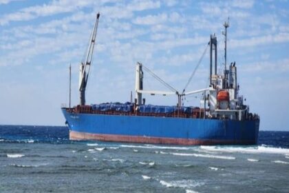 Stranded cargo ship