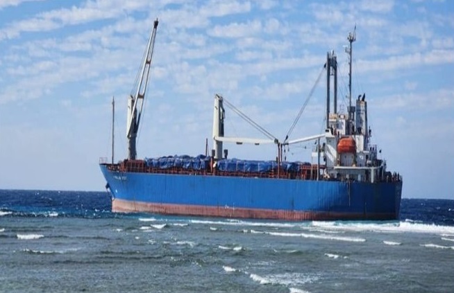 Stranded cargo ship