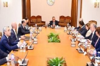 Egyptian Foreign Minister with French delegation
