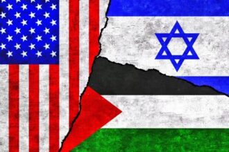USA, Palestine and Israel flags