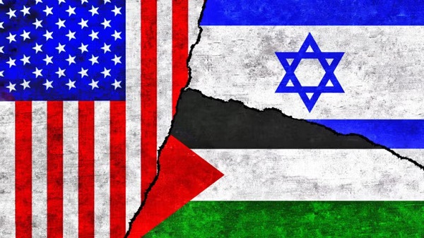 USA, Palestine and Israel flags